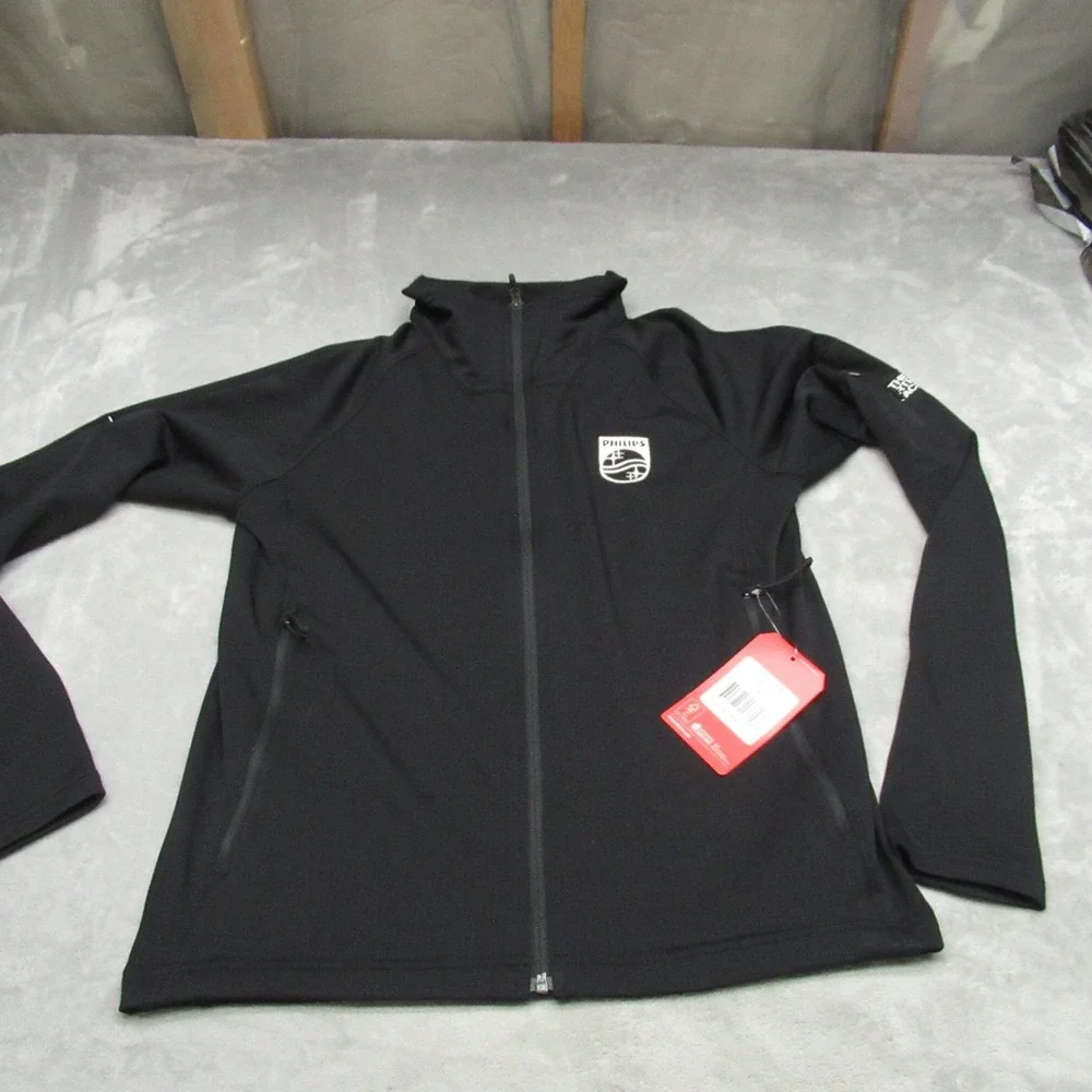 North Face Jacket Mens Medium Black Mountain Peaks Fleece Full Zip Hike LOGO NEW