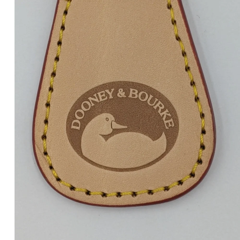 Dooney & Bourke Keychain Key Fob Tan Beige Leather Duck Logo Gold Tone Hardware