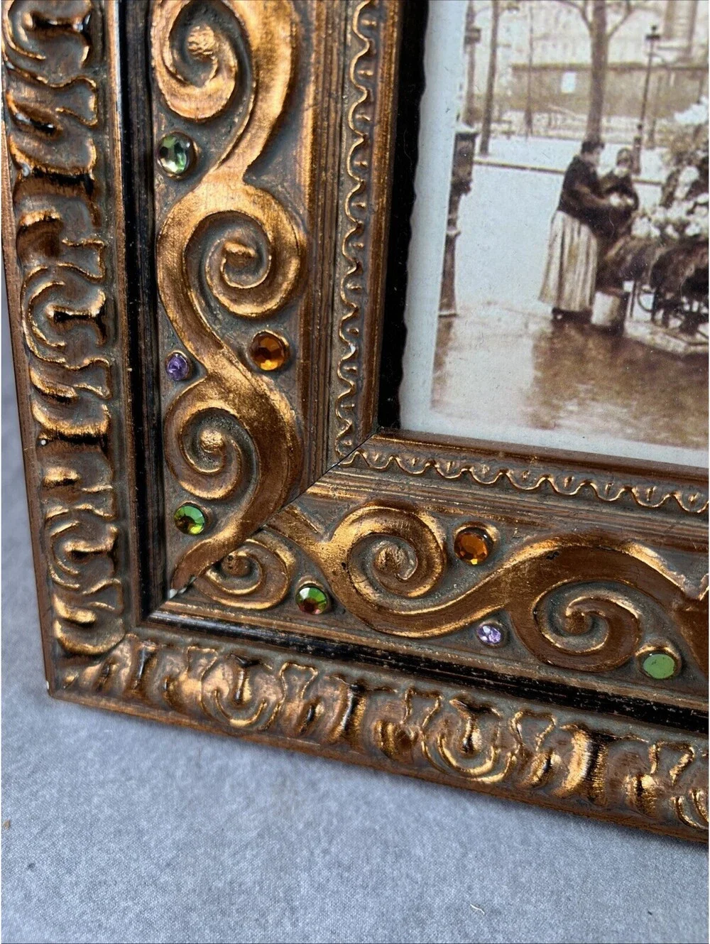 Vintage Ornate Heavy Resin Gold Rose Floral Picture Frame Tabletop Decor Baroque