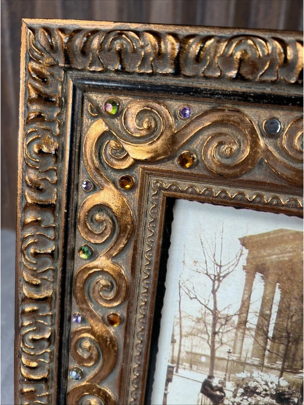 Vintage Ornate Heavy Resin Gold Rose Floral Picture Frame Tabletop Decor Baroque