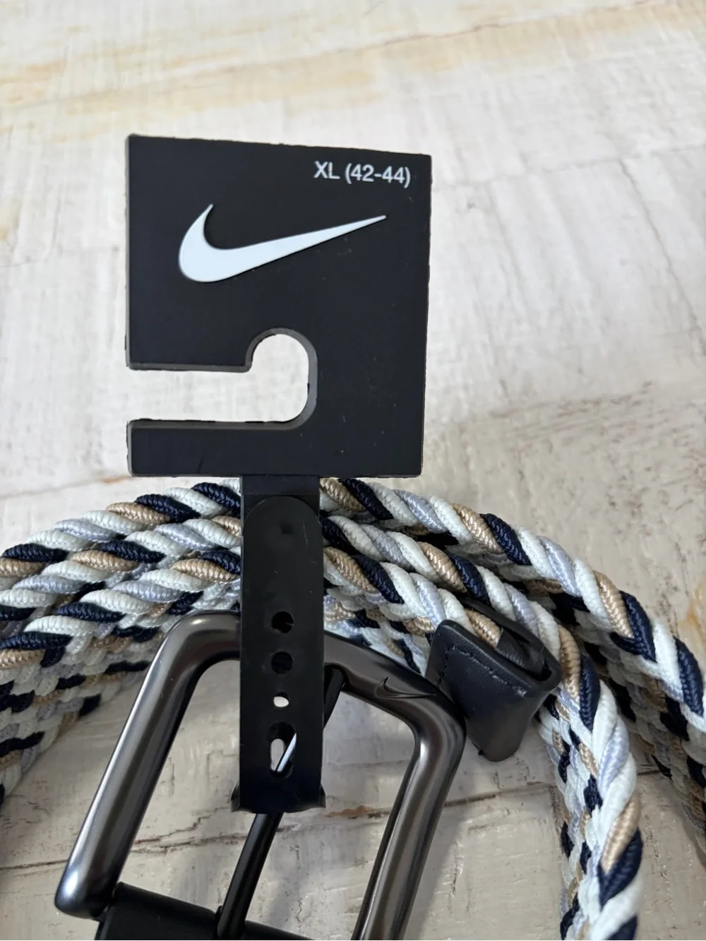 Nike Men's Woven Stretch Belt NWT size XL 42-44 Braided Nylon Khaki White Black