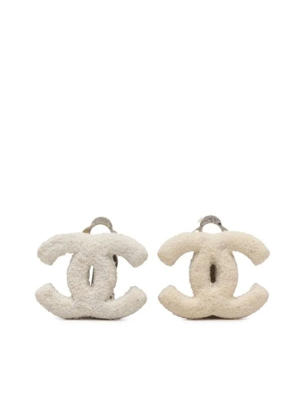 Chanel CC Logo Earrings White Metal