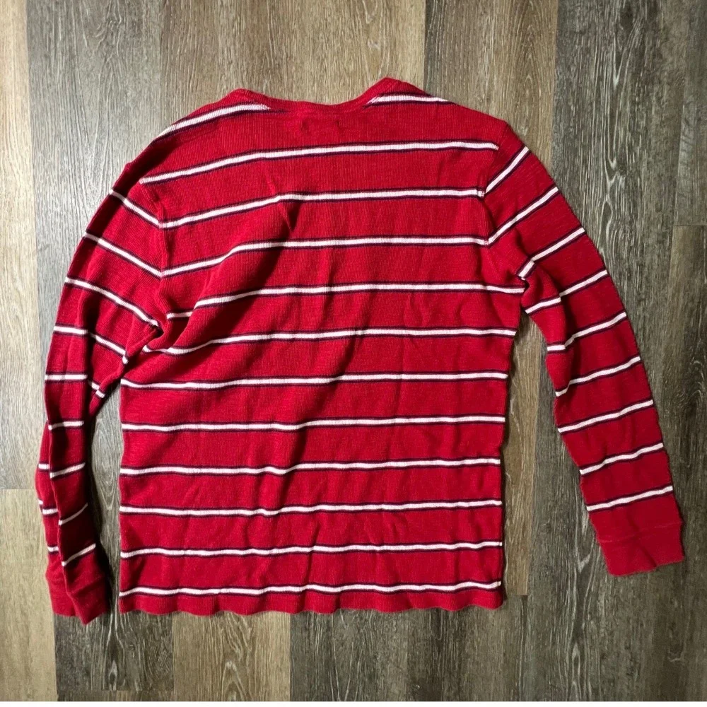 Banana Republic Thermal Shirt Mens XL Red Striped Waffle Knit Long Sleeve
