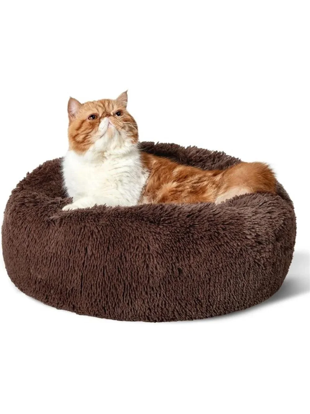 Calming Donut Dog Bed Anti-Anxiety Self Warming Cozy Soft Plush Round 20x20x8