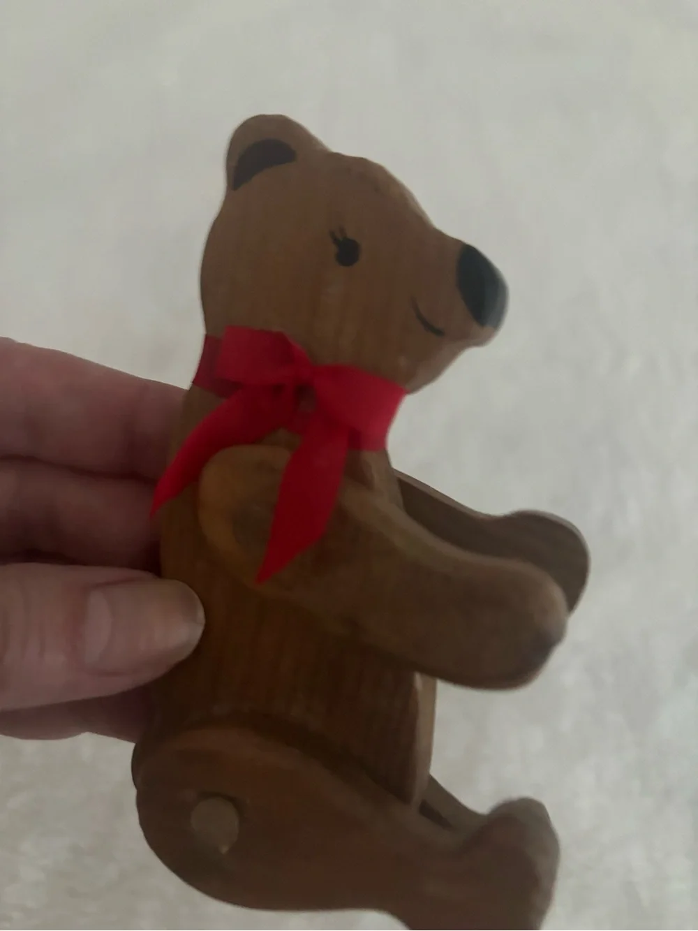 Wooden Brown Bear Toy Red Ribbon - Kids Home Accent  Final Sale