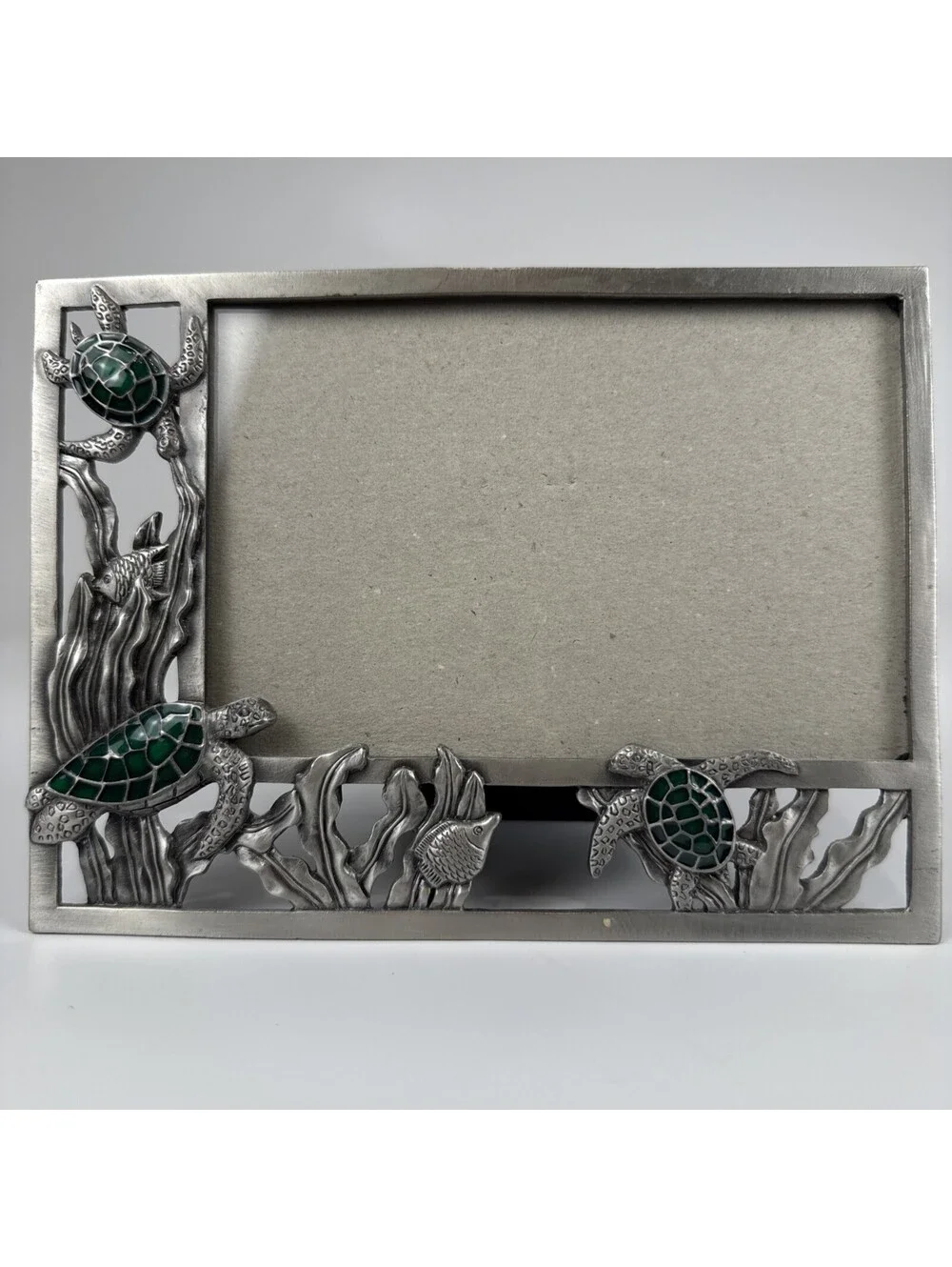 MIST Co Sea Turtle Ocean Metal Picture Frame • Pewter Finish Green Enamel