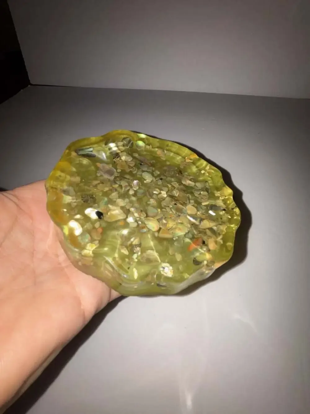 VTG Sea Shell Lucite Resin Acrylic Soap Dish Abalone MCM Green