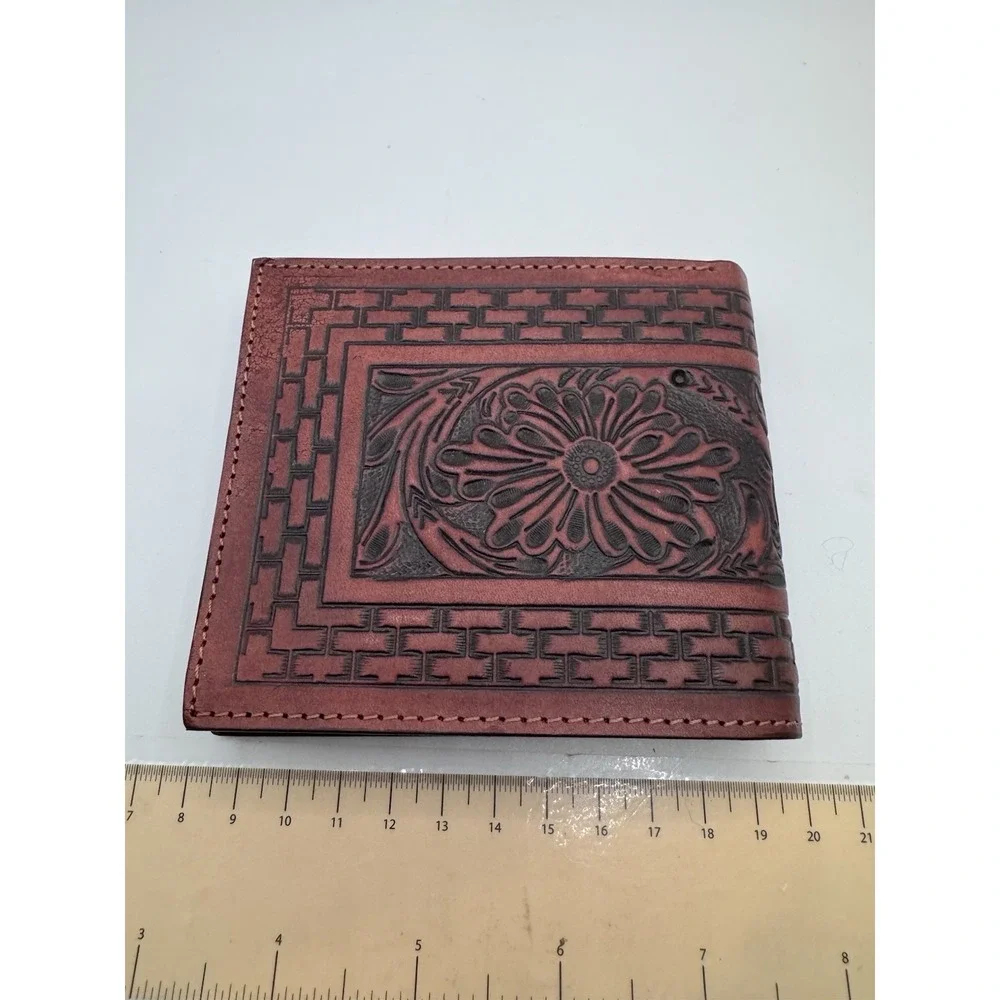 Ranger Belt Company Mens Hand Tooled Leather Bifold Wallet Floral Brown HFW-079B