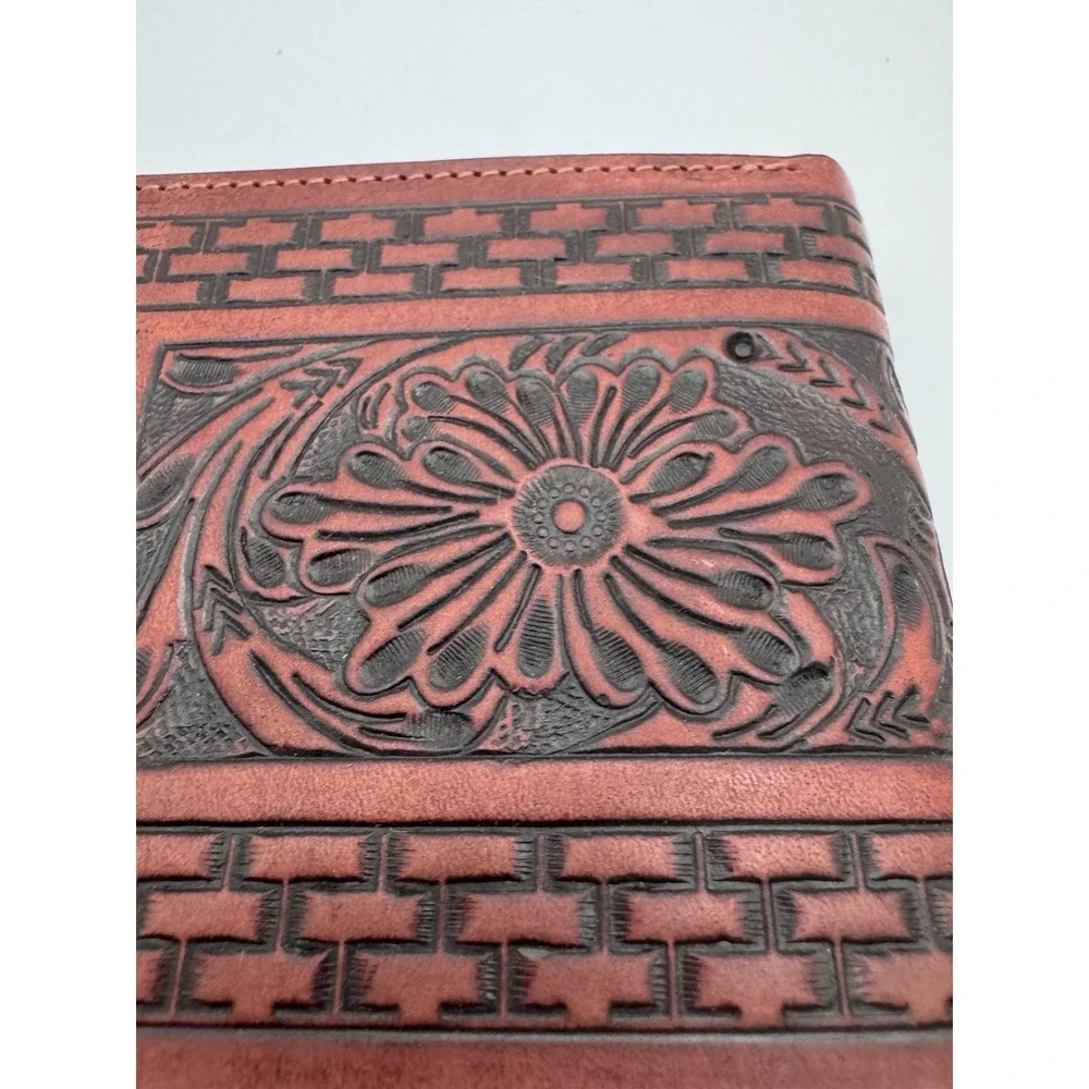 Ranger Belt Company Mens Hand Tooled Leather Bifold Wallet Floral Brown HFW-079B