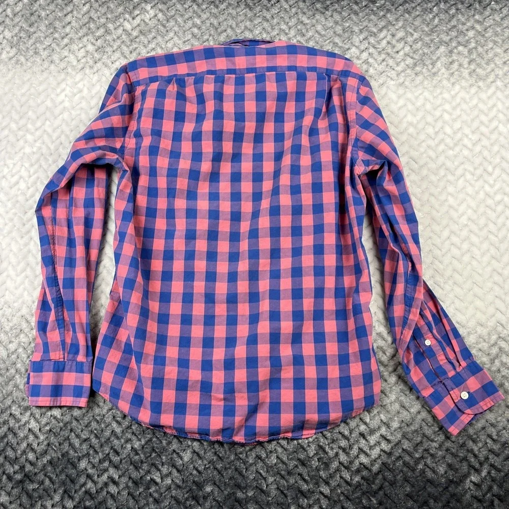 J Crew‎ Shirt Mens M Red(Pink)Blue Gingham Check Slim Untucked Stretch Button