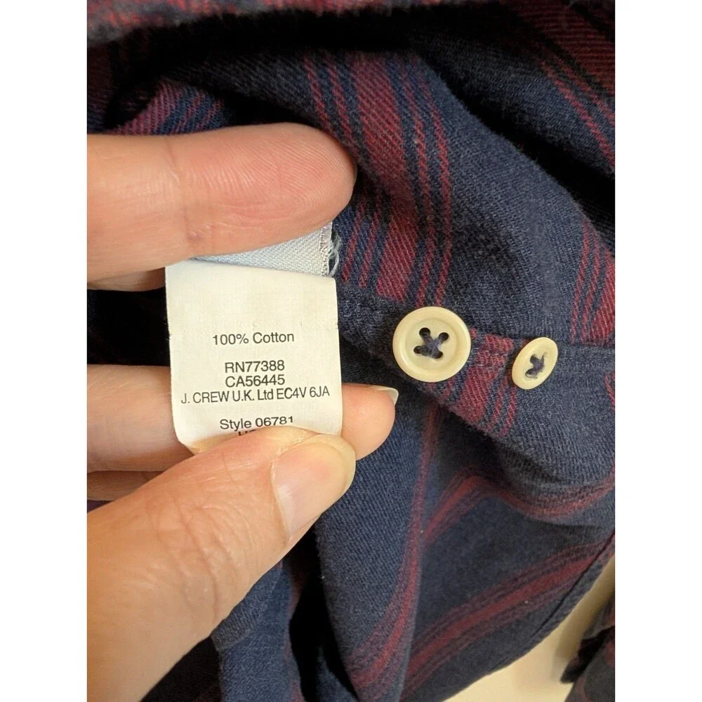 J.Crew Button Down Plaid Slim Fit Dress Shirt L Navy Blue Flannel Office Work