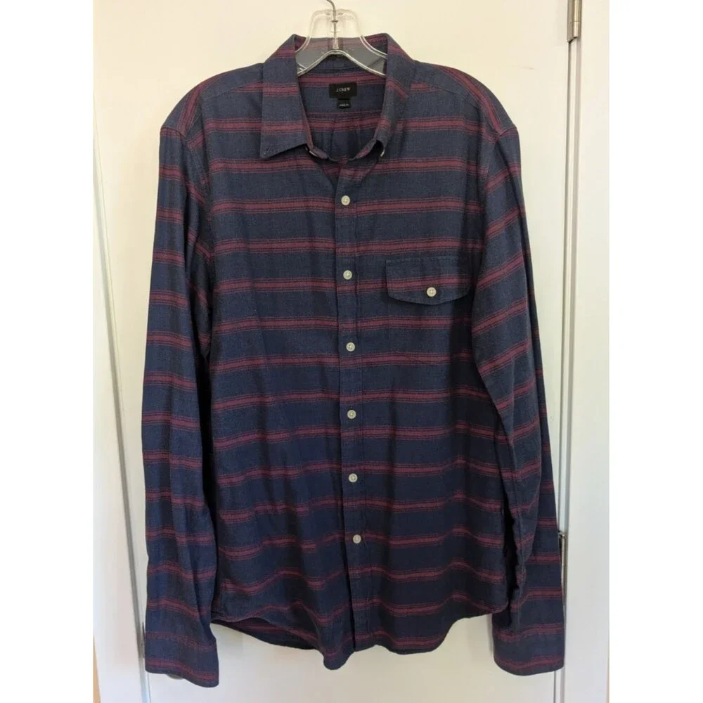 J.Crew Button Down Plaid Slim Fit Dress Shirt L Navy Blue Flannel Office Work