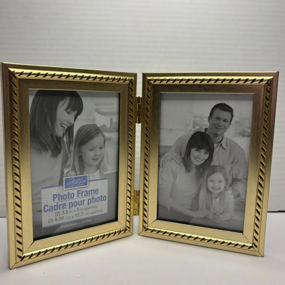 Special Moments Elegant Gold Tone Double Glass Pane Photo Frame 3.5 x 5 Pictures