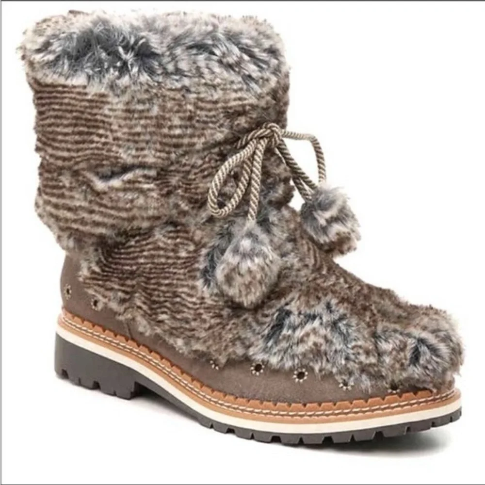 Sam‎ Edelman Blanche Fur Boot in Grey Brown Size 8.5