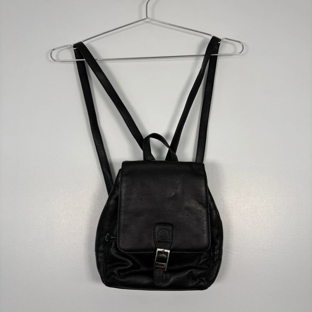 J.G. Hook Womens Mini‎ Backpack Small Black Pebbled Leather Buckle Flap Strap