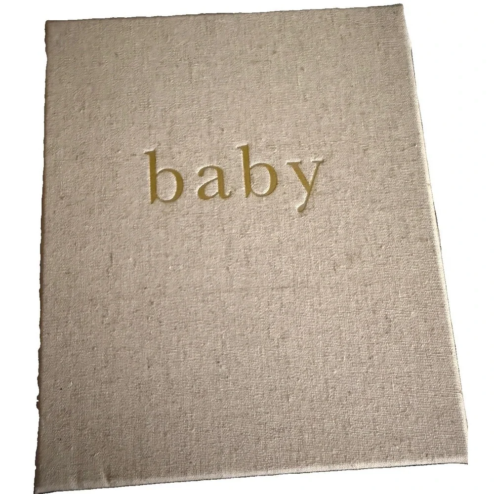 Linen Baby Memory Book & Keeper Box 9.5x8 Blank Journal Gold Write To Me