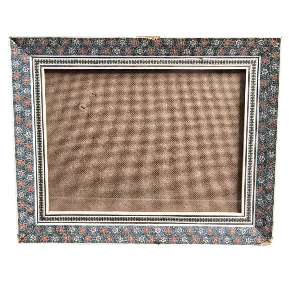 Vintage Middle Eastern Khatam Kari Inlay Marquetry‎ Wood Frame Geometric Mosaic