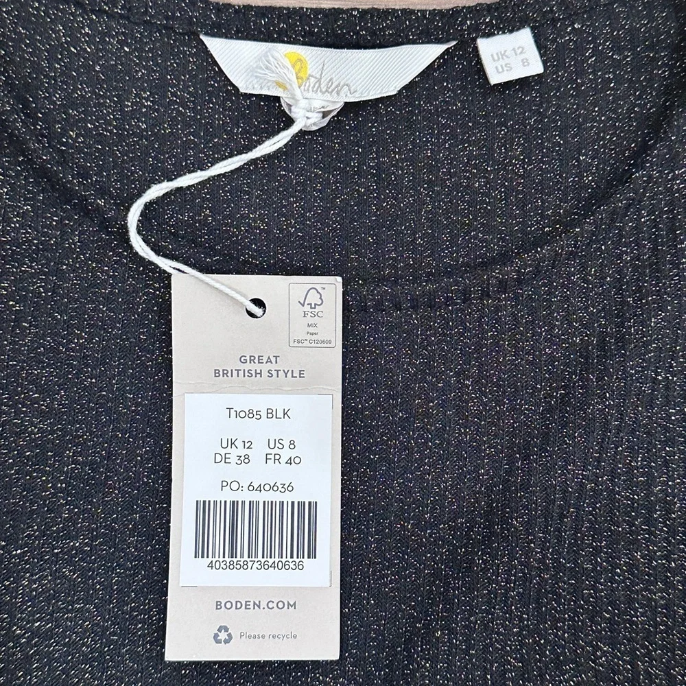 Boden Sparkle Puff Sleeve Sweater Crew Neck Wool Cashmere Black Sz 8 NWT
