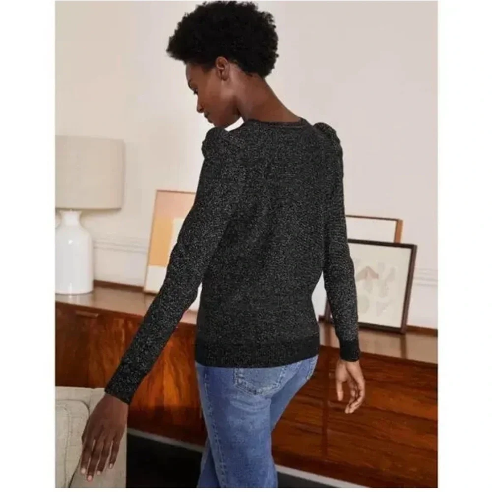 Boden Sparkle Puff Sleeve Sweater Crew Neck Wool Cashmere Black Sz 8 NWT