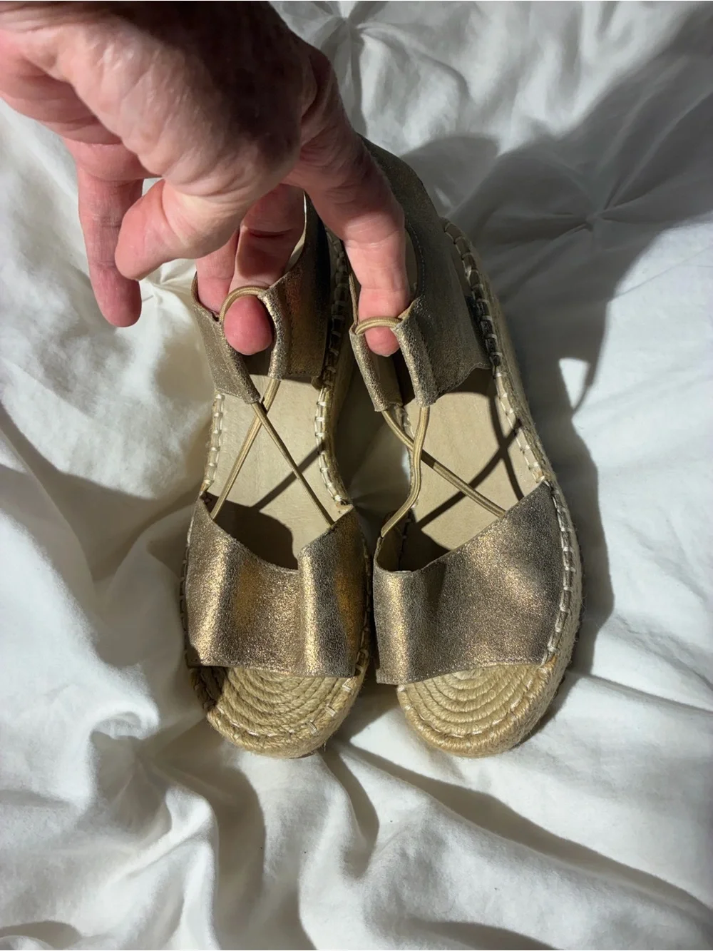 Eileen Fisher Metallic Gold leather Espadrille Wedge Slingbacks NWOT 8.5