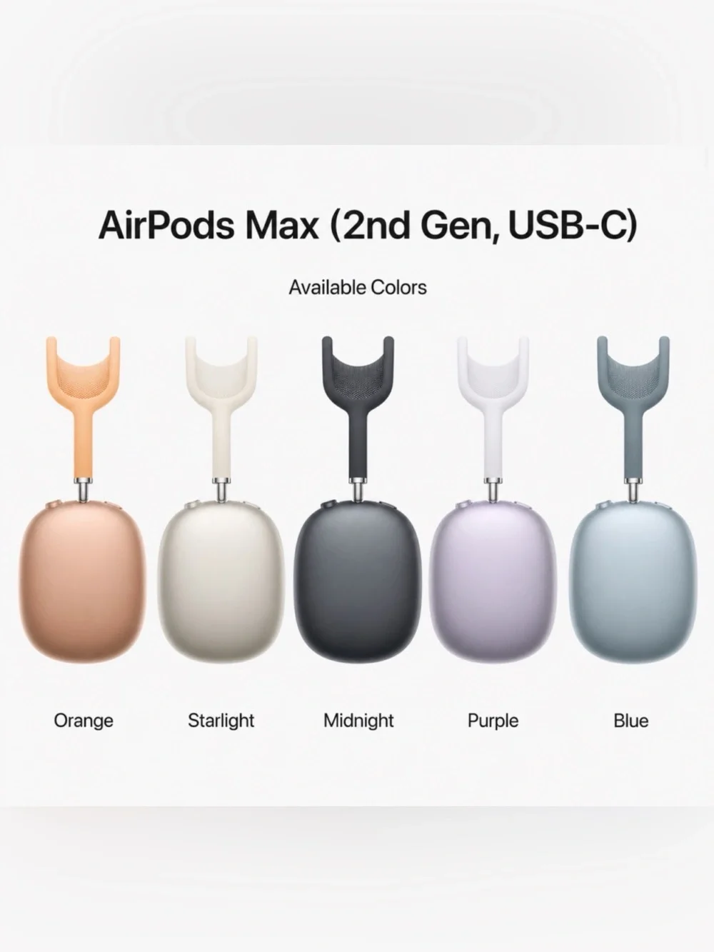 Apple AirPods Max (2nd Gen, USB-C) — Orange, Starlight, Midnight, Purple, Blue