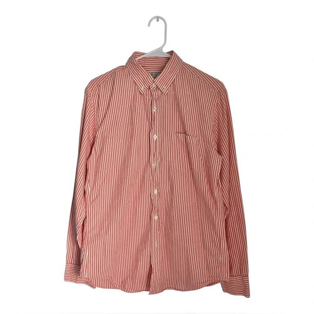 J.CREW Men’s Button Down Shirt Orange White Striped Long Sleeve Cotton Size M
