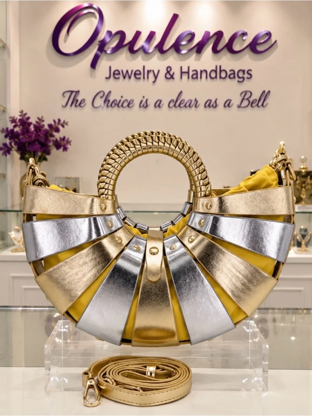 Gold n Silver Pleated Shell Handbag