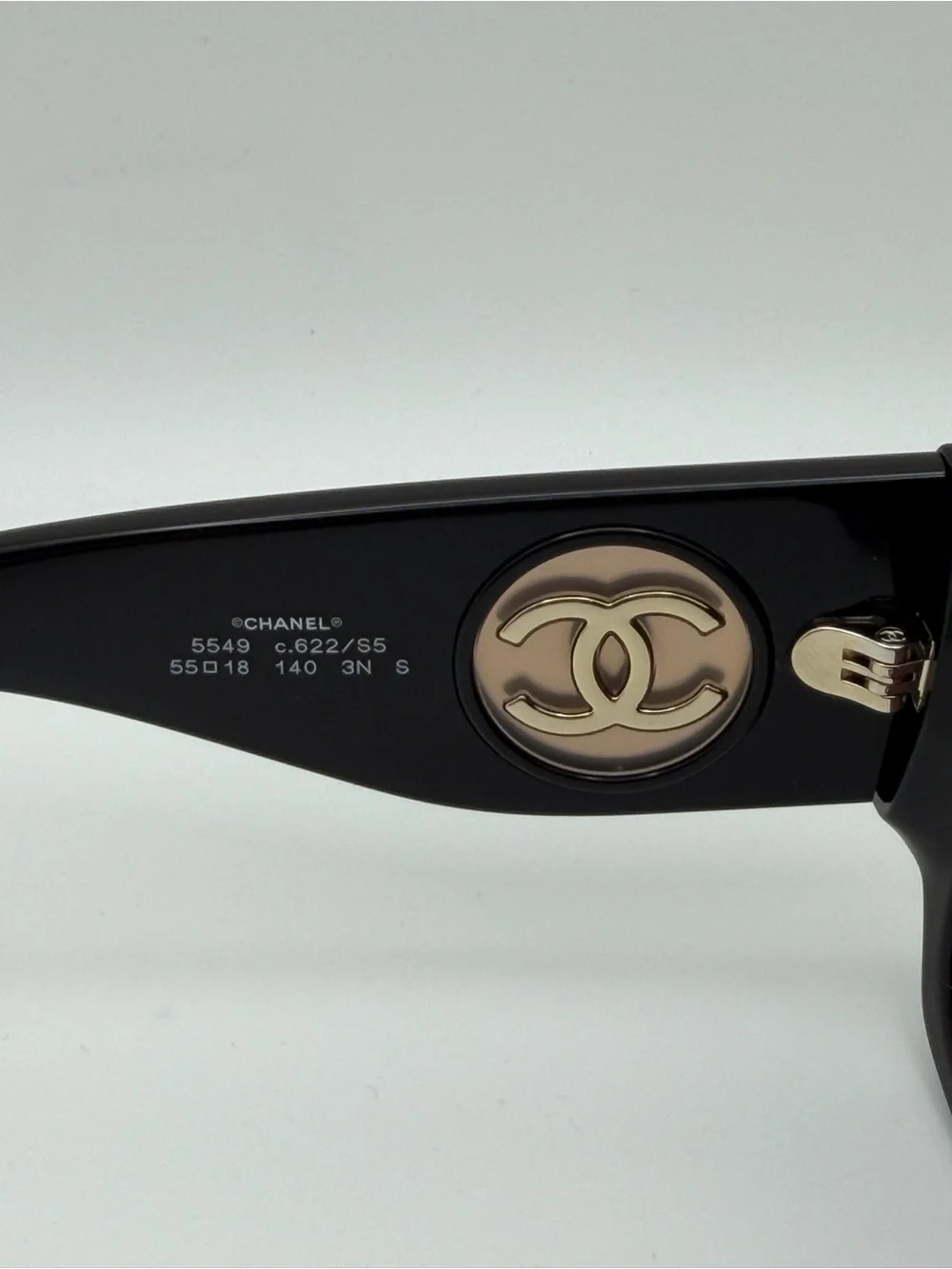 CHANEL Sunglasses Black 5549 C622/S5 Womens 55mm Square Brown Lens Gold CC
