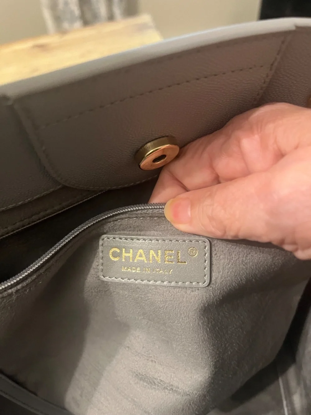Chanel Grey Leather Studded