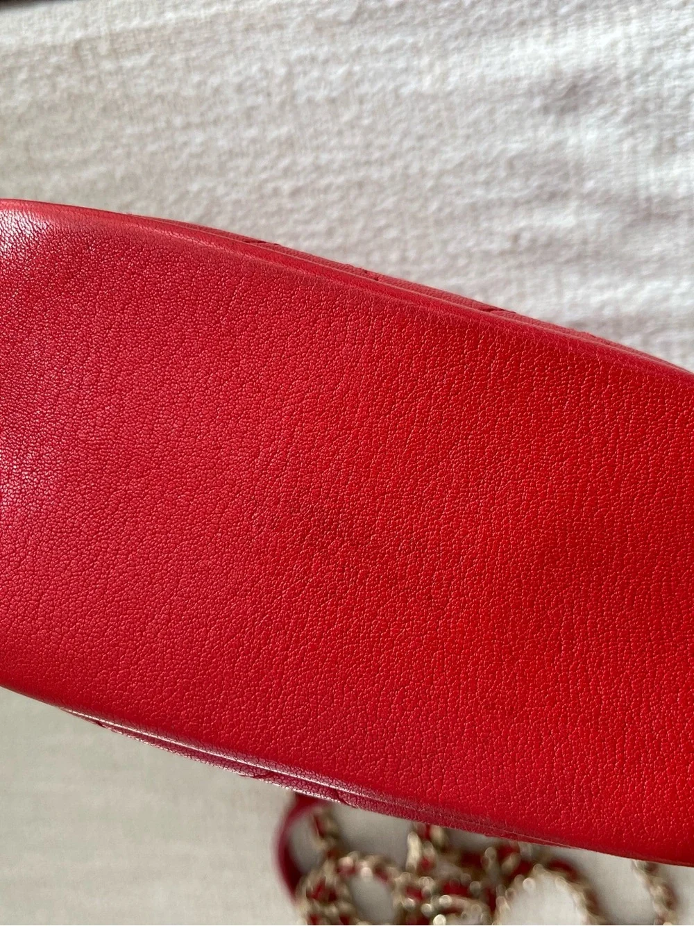 CHANEL Red Quilted Leather Crossbody Bag with Gold Chain