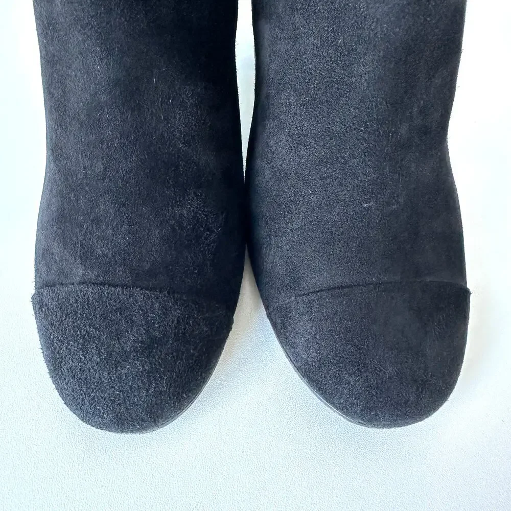 CHANEL Black Suede Gold Logo Chelsea Heel Ankle Boots IT 39.5