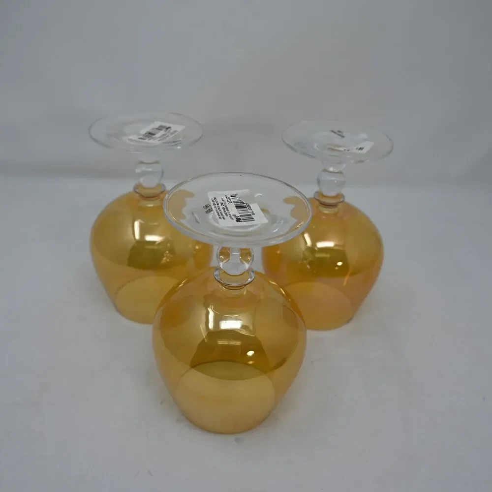 Pier 1 Amber Brandy Snifter Glass Set of 3 Iridescent Hand Wash Only