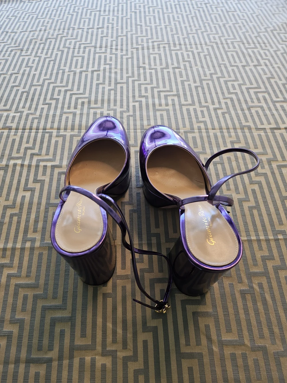 Gianvito Rossi Metallic Purple Platform Block Heel Pumps