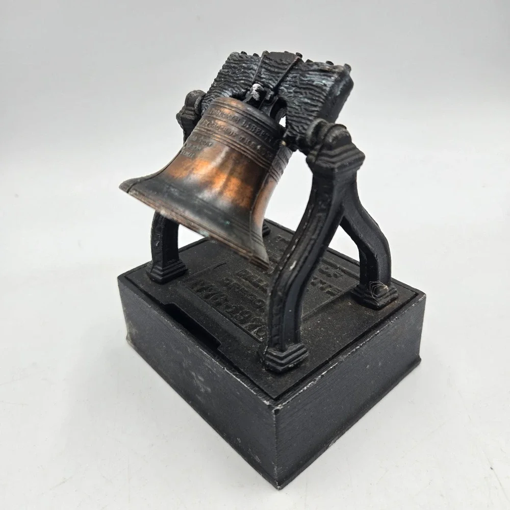 Vintage Liberty Bell Copper Iron Piggy Bank USA NO KEY Bank Of Willamette Oregon
