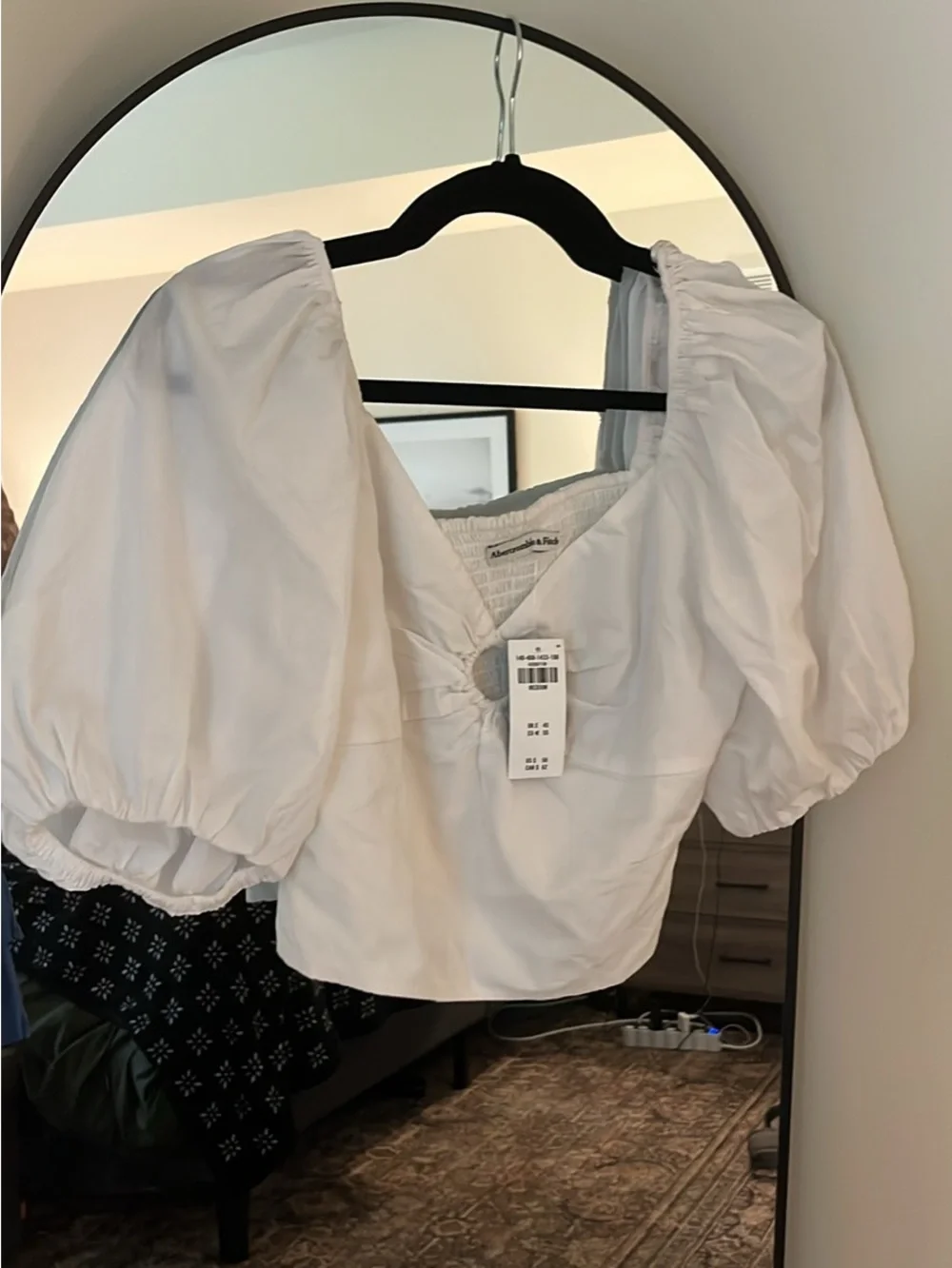 Abercrombie & Fitch White Puff-Sleeve Square-Neck Top