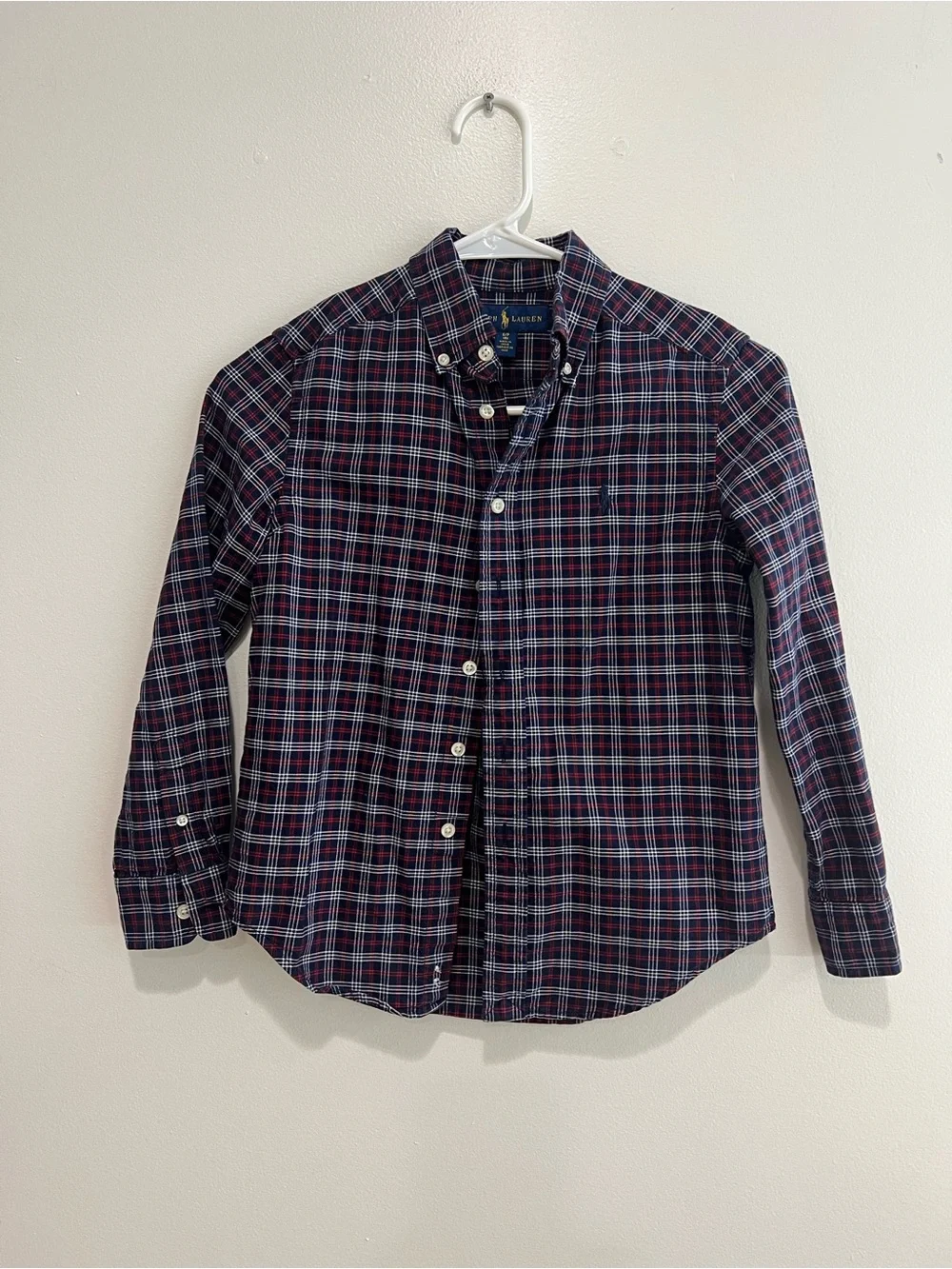 Ralph Lauren Boys Navy and Burgundy Plaid Button-Down Shirt