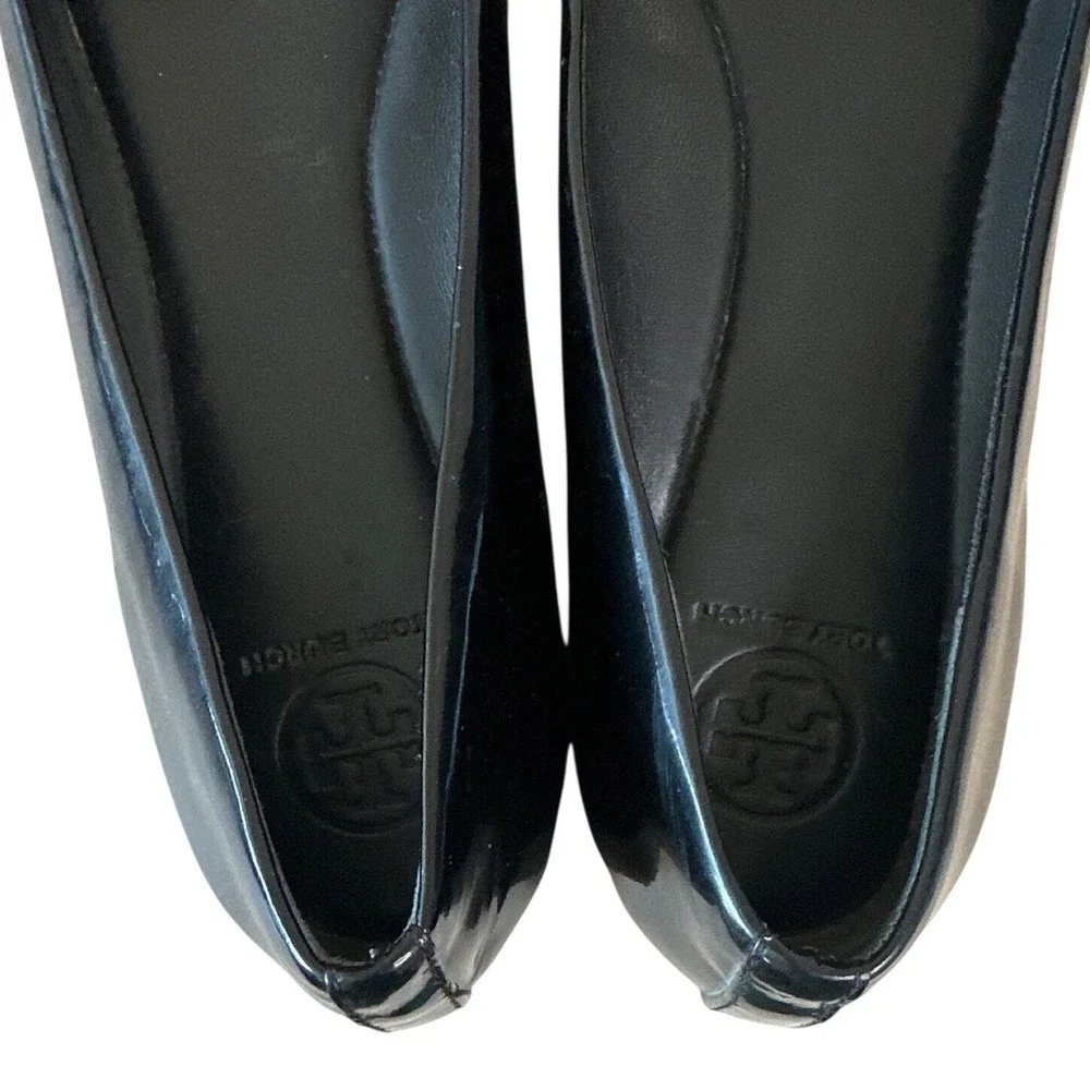 Tory Burch Trudy Patent Leather Ballet Flats Black Bow Logo Size 8.5