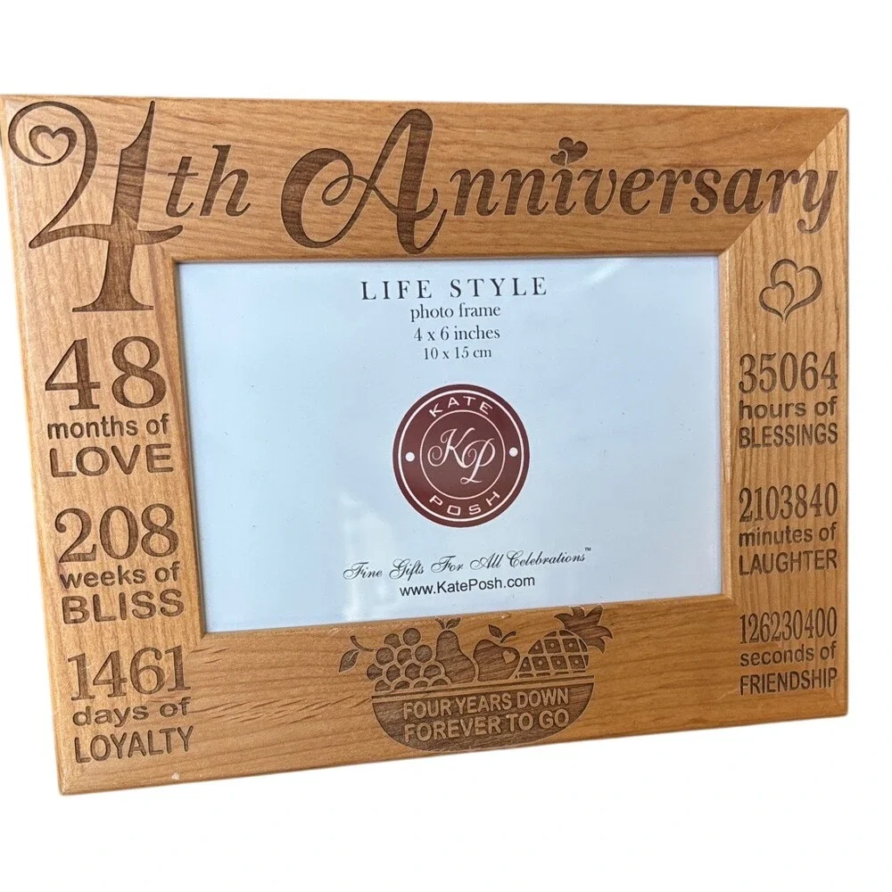 KATE POSH 5th Anniversary Engraved Natural‎ Wood Picture Frame Gifts NEW