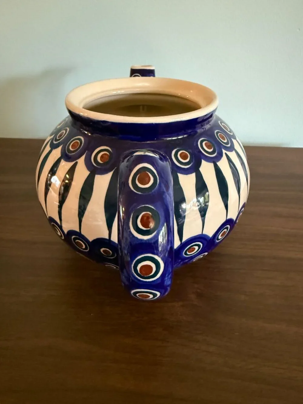Boleslawiec Polish Pottery Teapot - Painted Peacock Pattern - FREE Shipping