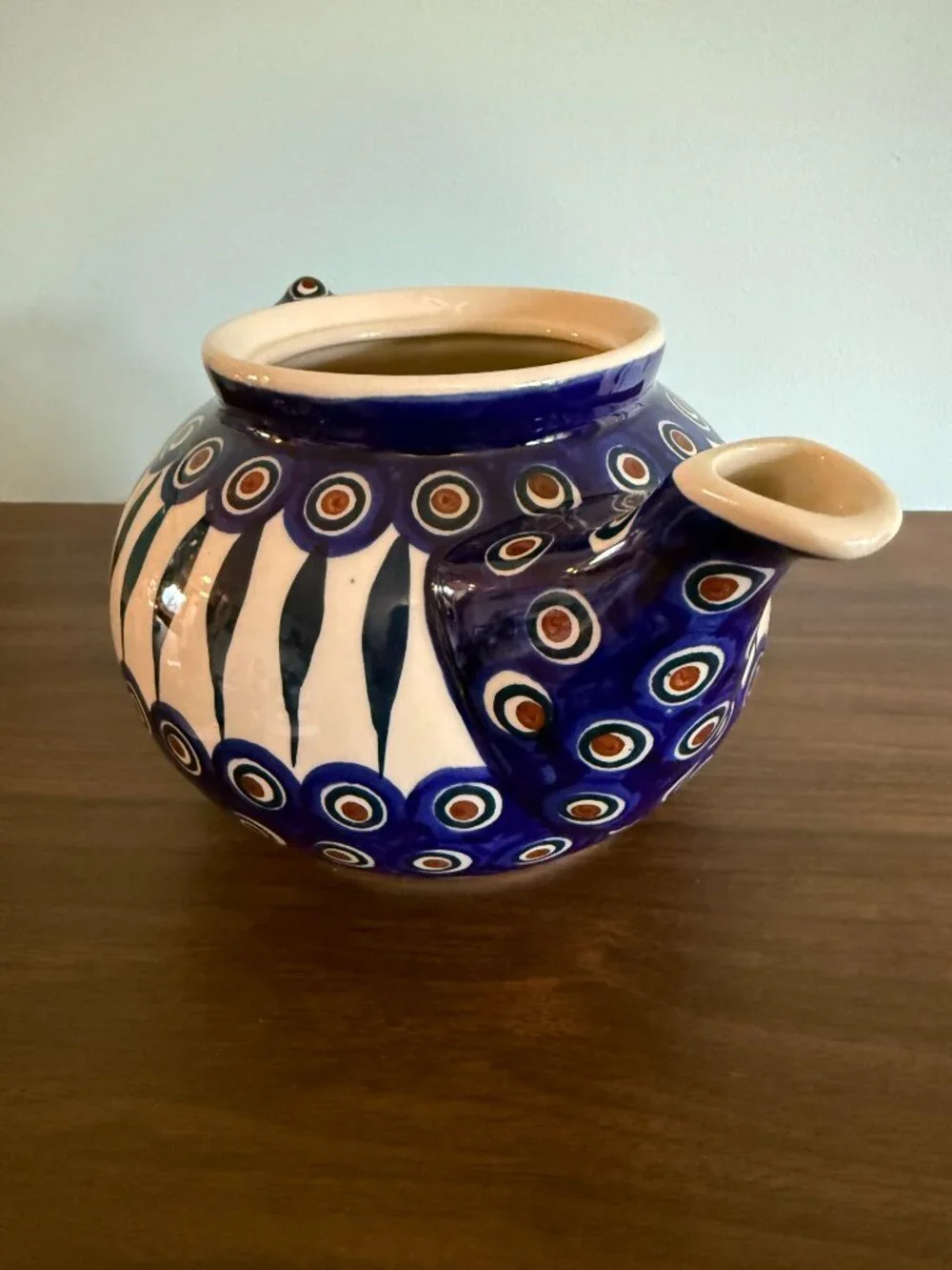 Boleslawiec Polish Pottery Teapot - Painted Peacock Pattern - FREE Shipping