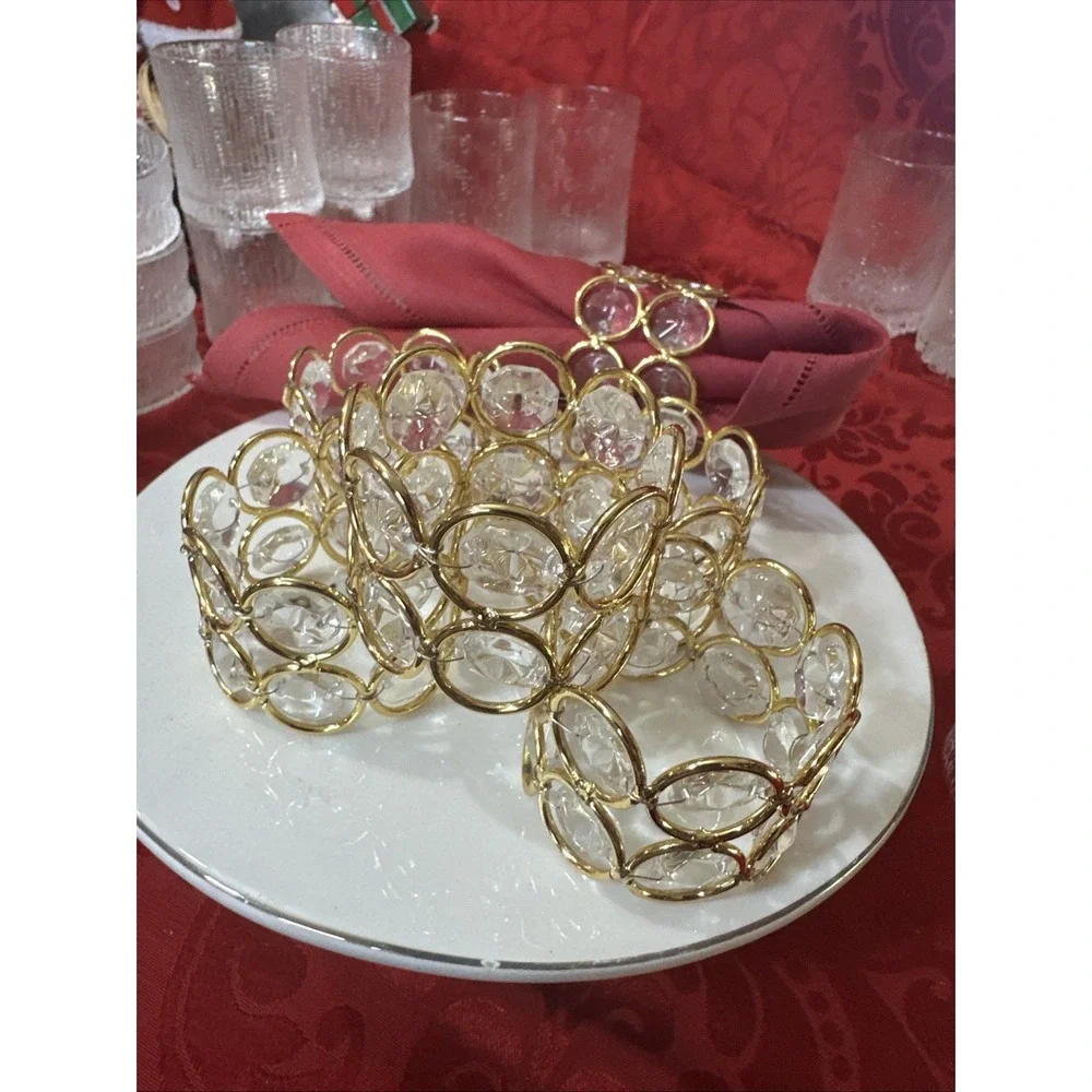 6 Crystal Sparkly Bling Gold Napkin Rings Holders Dinner Table Decor