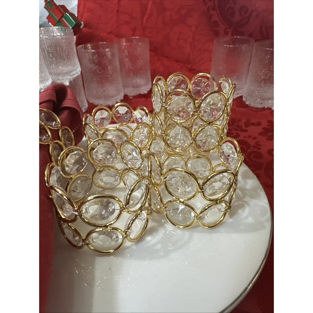 6 Crystal Sparkly Bling Gold Napkin Rings Holders Dinner Table Decor