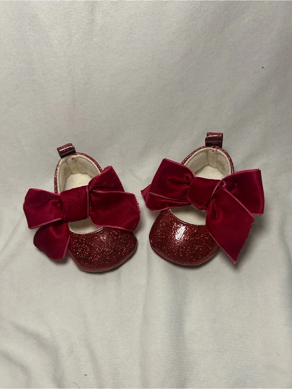 Girls Glitter Bow Baby Shoes - Red