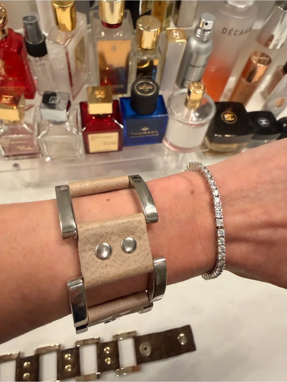 Women's Metal-Accent Leather Bracelet - Brown and Tan