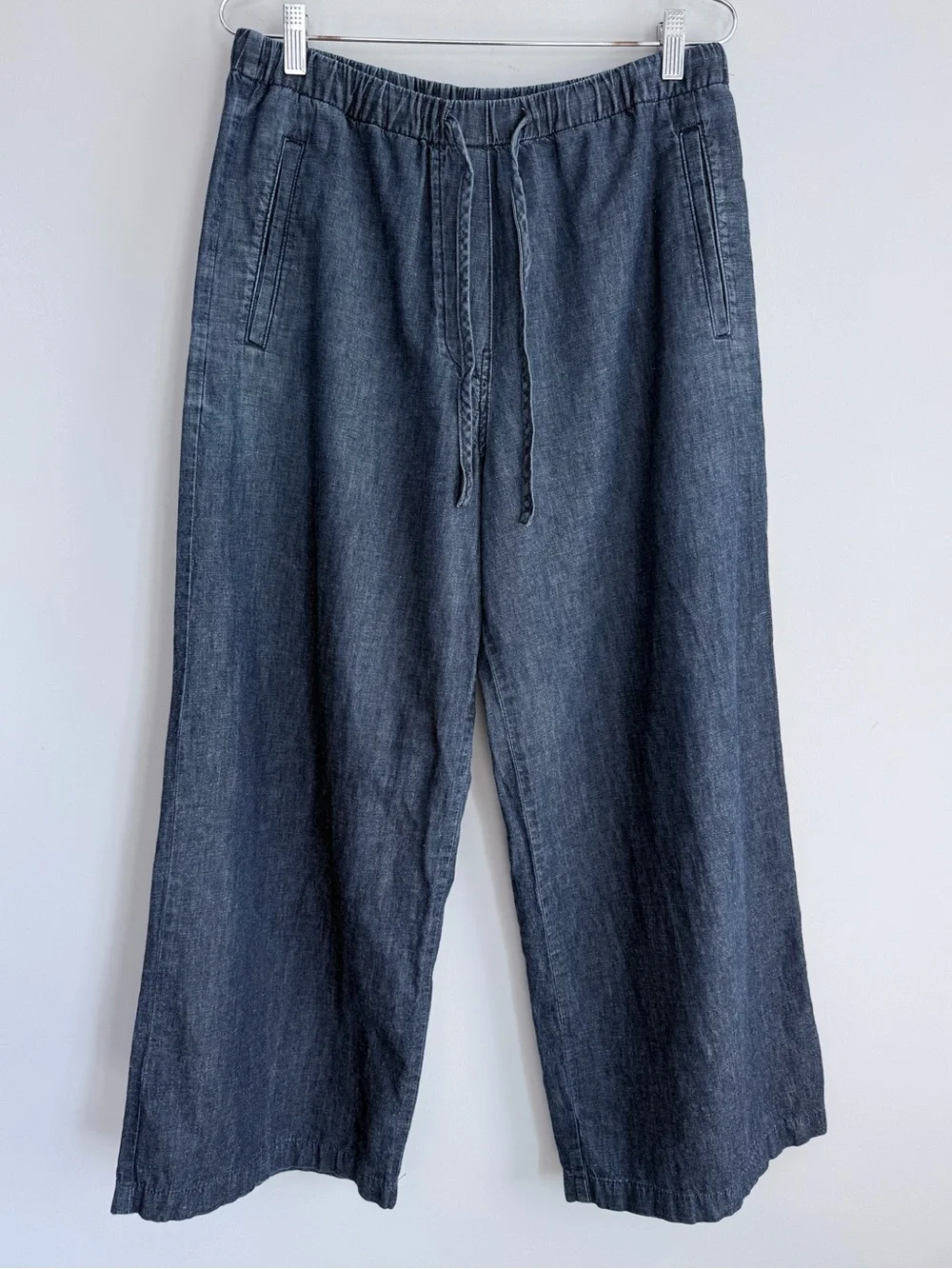 COS DENIM WIDE LEG DRAWSTRING PANTS 6 indigo LINEN BLEND MINIMALIST Casual