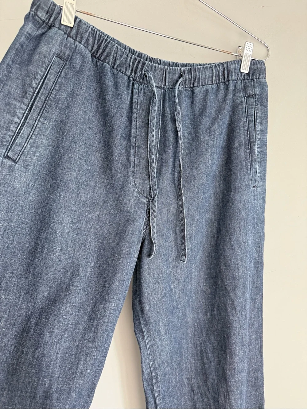 COS DENIM WIDE LEG DRAWSTRING PANTS 6 indigo LINEN BLEND MINIMALIST Casual