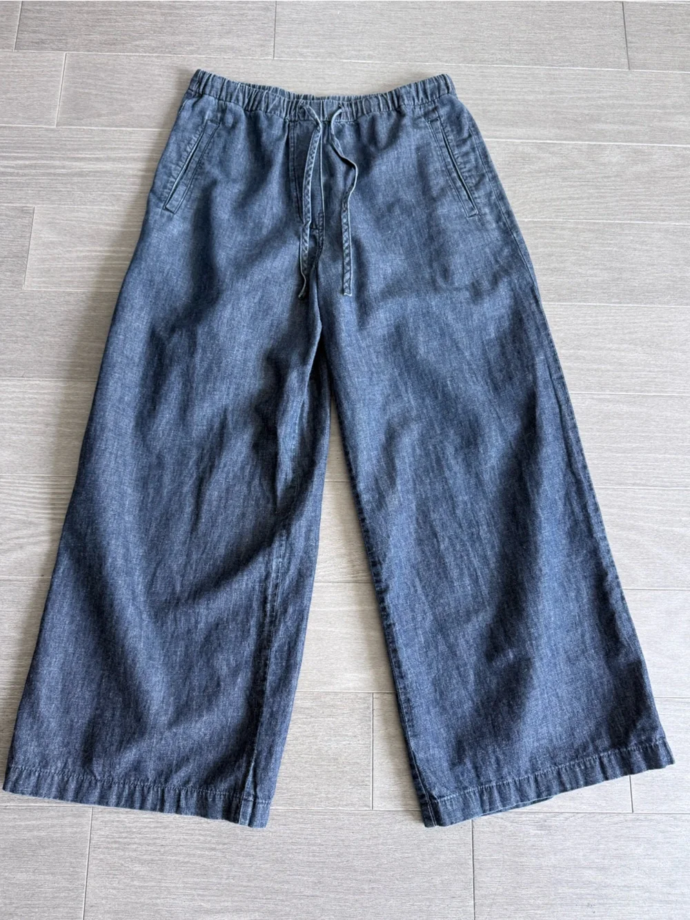 COS DENIM WIDE LEG DRAWSTRING PANTS 6 indigo LINEN BLEND MINIMALIST Casual