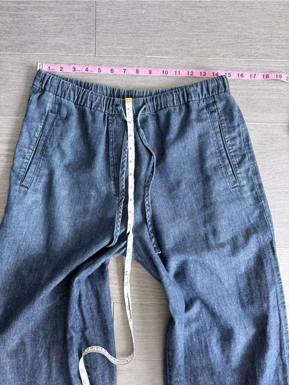 COS DENIM WIDE LEG DRAWSTRING PANTS 6 indigo LINEN BLEND MINIMALIST Casual