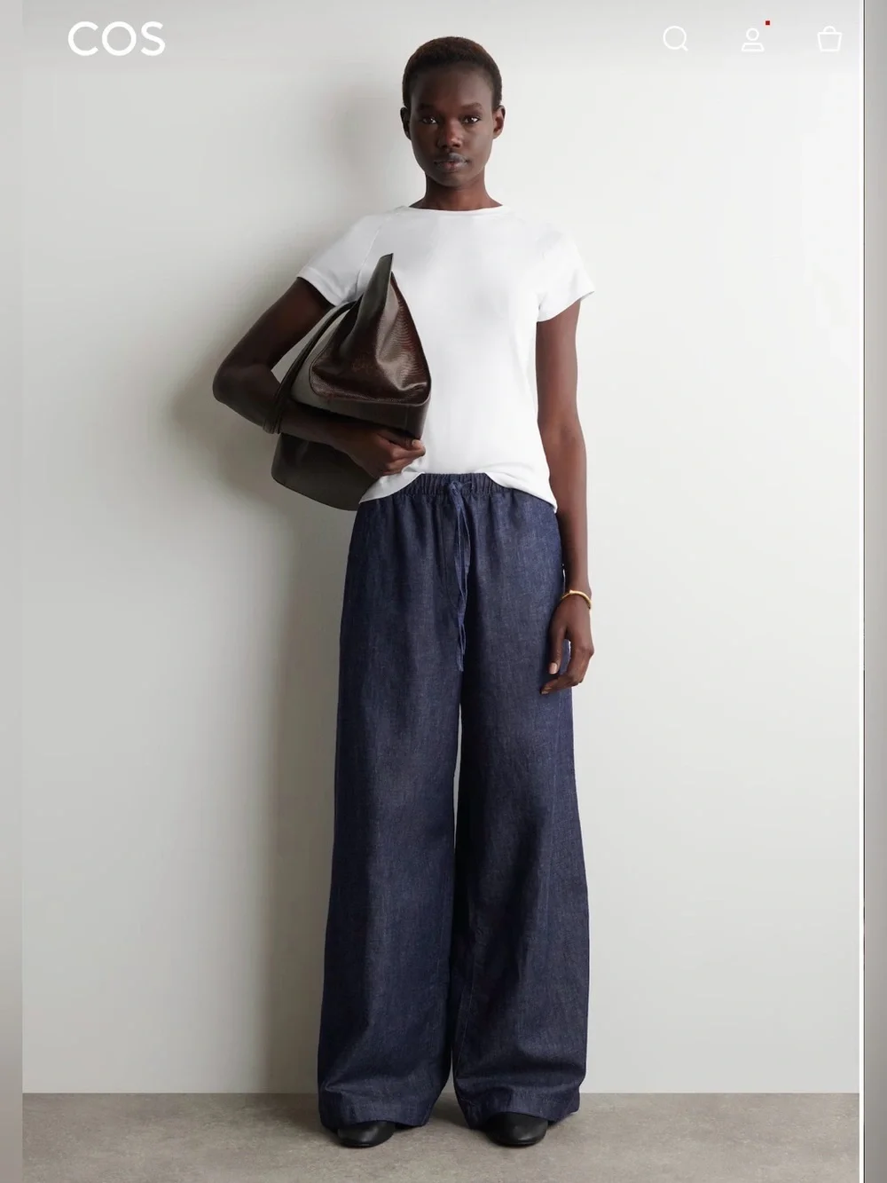COS DENIM WIDE LEG DRAWSTRING PANTS 6 indigo LINEN BLEND MINIMALIST Casual