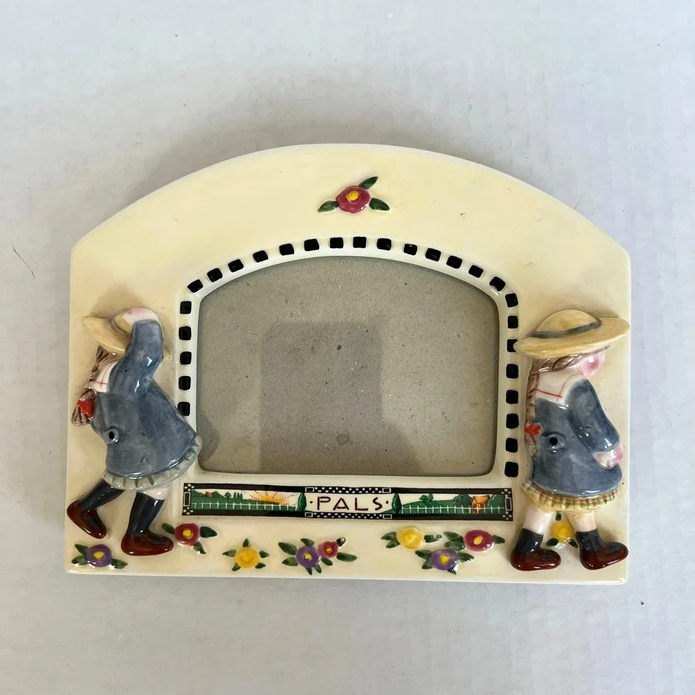Vtg Mary Engelbreit Pals Ceramic Photo Frame 1994 Michel & Co Cottagecore Cute